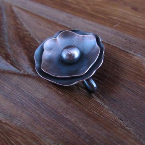 Oxidised Copper Poppy Clasp