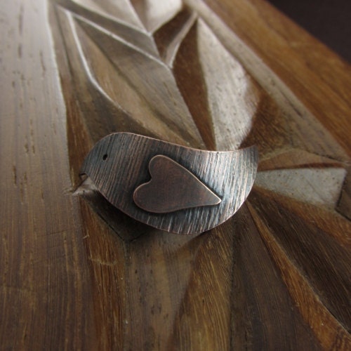 Oxidised Copper Line Texture Lovebird hook clasp