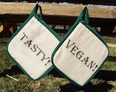 Green Vegan Fiercely Protective Pot Holders (2) Vintage Style