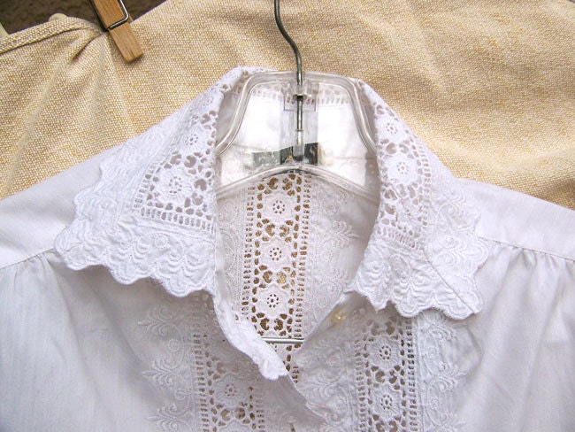 1960s boho blouse Adelaar white on white embroidered lace open work size 12 cotton shirt HIPPIE elegant