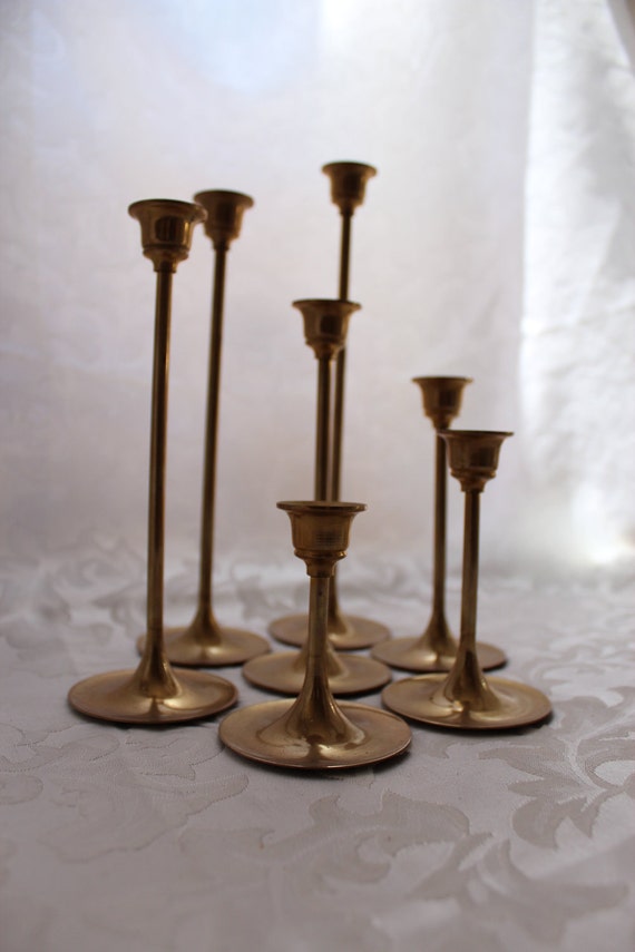 Vintage Candle Holders Solid Brass 7pc Set By Losttreasures2u 