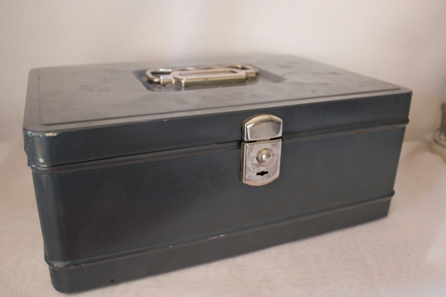 VIntage Cash Lock Box Steel Blue Color by losttreasures2u on Etsy