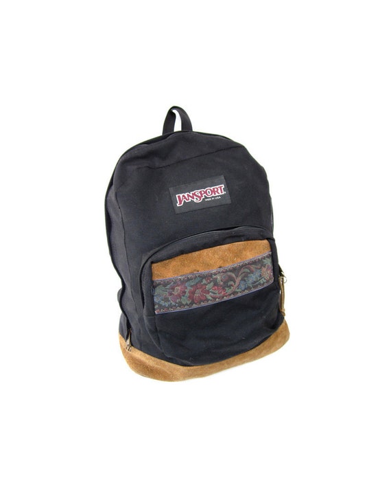 Items similar to 90s Jansport Floral Leather Bottom Canvas Backpack made in USA on Etsy