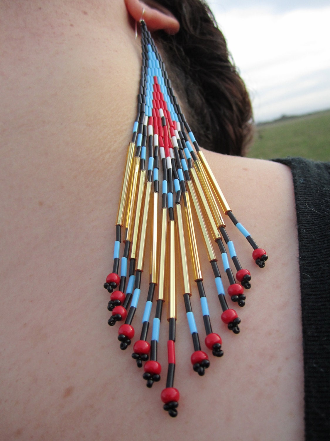 Golden Eagle Native American Style Beaded Earrings
