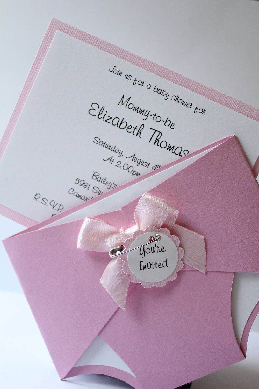 Diaper Theme - Baby Shower Invitation - Pink - Girl - Personalize - Custom - Place Card - Table Number - Thank You Cards