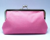 White Small Polka Dots on Pink - Large Clutch Purse (L-016)