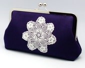 White flower Pattern on blue - Large Clutch Purse (L-101)