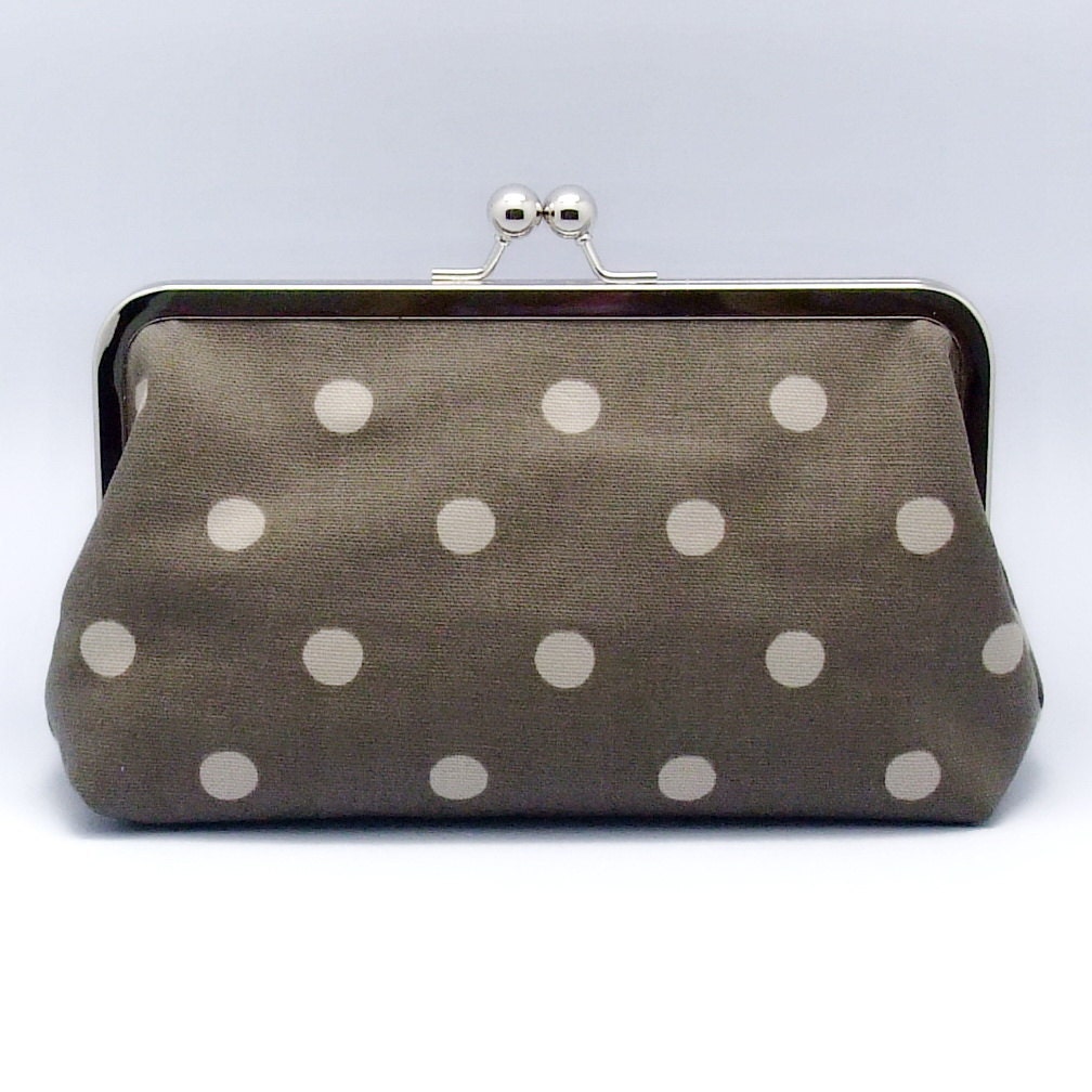 Big Polka Dots on brownish grey - Large Clutch Purse (L-103)