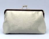 Leaf pattern on silver grey - Large Clutch Purse (L-138)