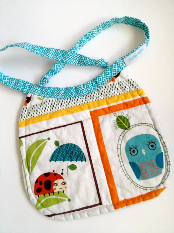 Reversible Vintage-Style Quilted Tie Bib Owl NB - 18 months Ready to Ship - Sale