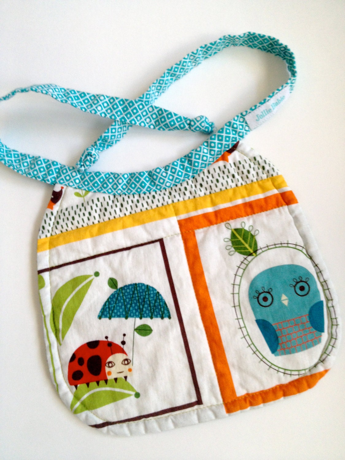 Reversible Vintage-Style Quilted Tie Bib Owl NB - 18 months Ready to Ship - Sale