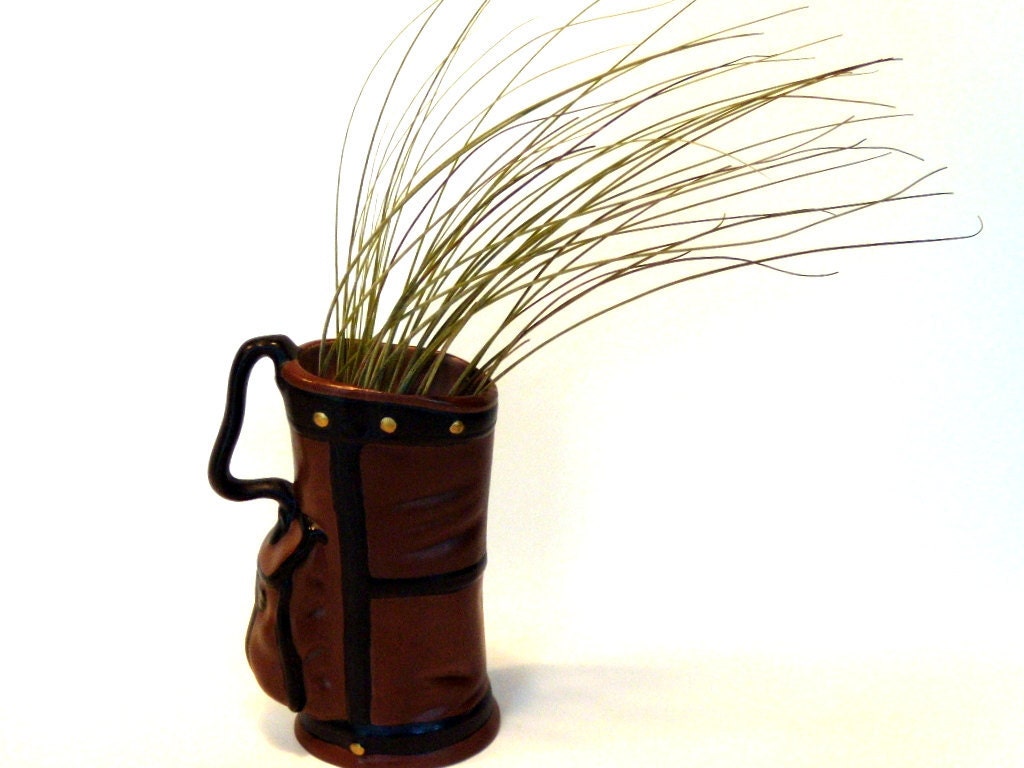 Gift for Dad - Vintage Ceramic Golf Bag with Wispy Air Plant
