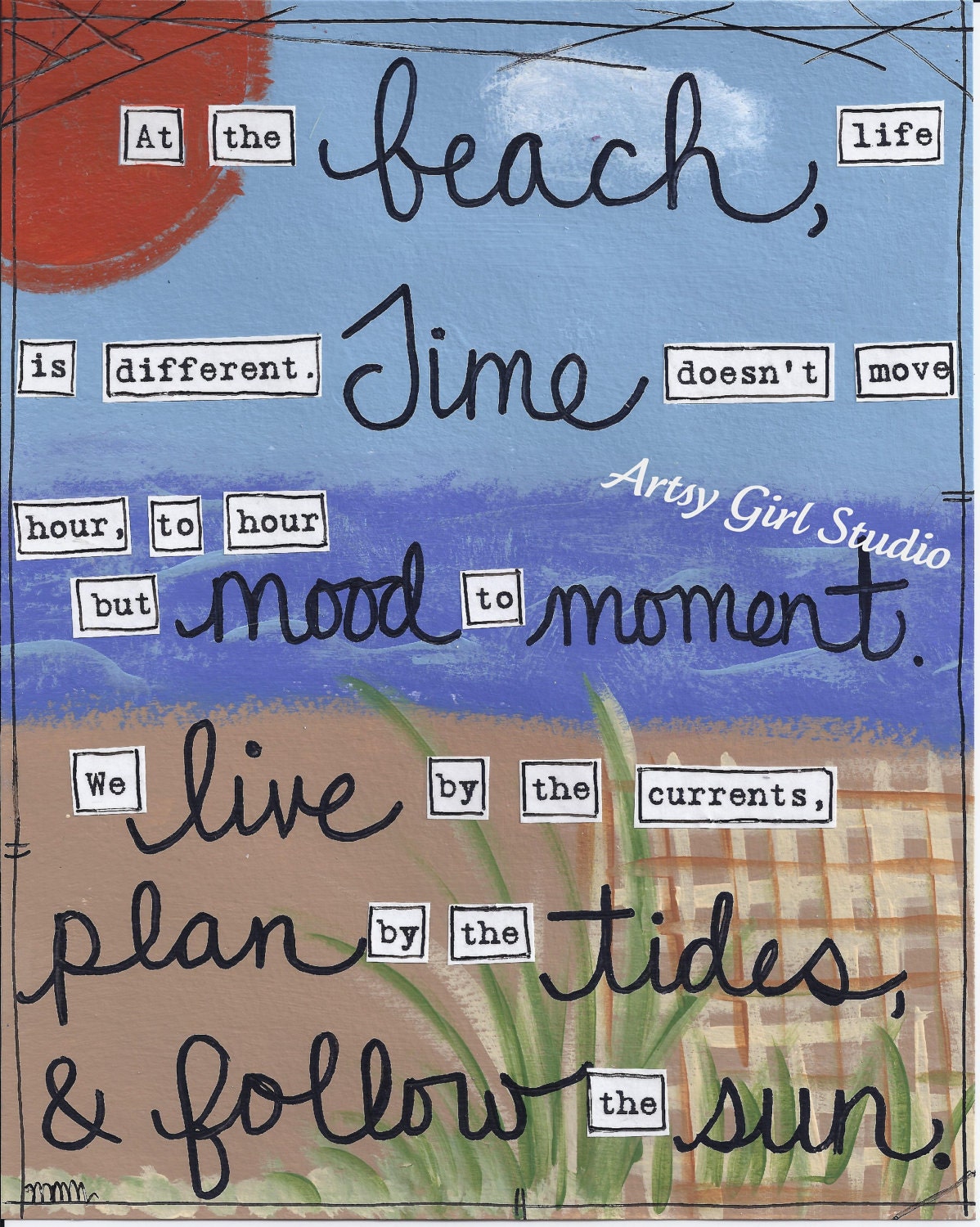 At the beach... Art Print -  8x10 - Mixed Media