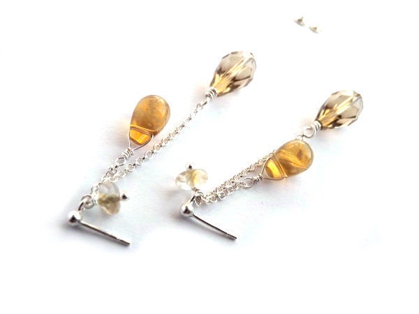 Lemon Silver Earrings - Citrine and Quartz Earrings - Long Sunny Yellow Earrings - Honey Amber Gold - Romantic Dangle Studs