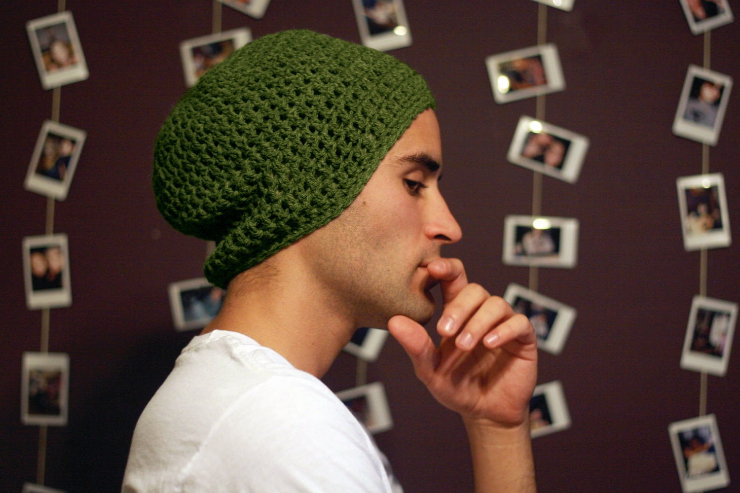Mens Olive Green Slouchy Beanie