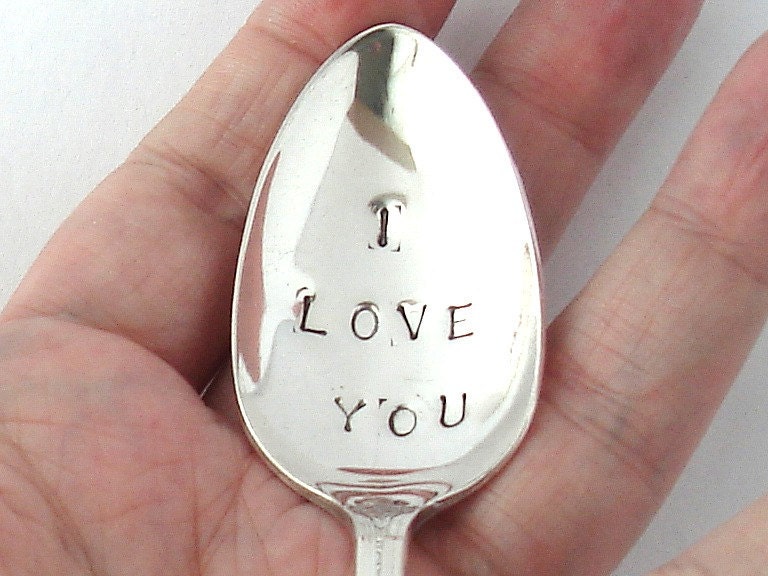 I Love You Spoon, Hand Stamped Vintage Silverplated Spoon, Present Topper, Table Settings, Wedding Favors