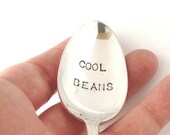 Hand Stamped Vintage Spoon, Slverplated, Cool Beans for the Coffee Lover