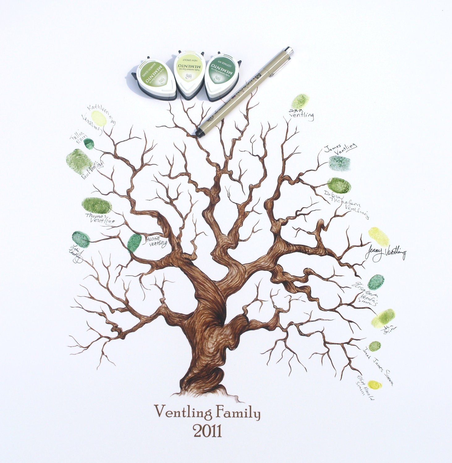 Wedding Guest Book or Family Thumbprint Tree, (Complete Kit, 16x20)