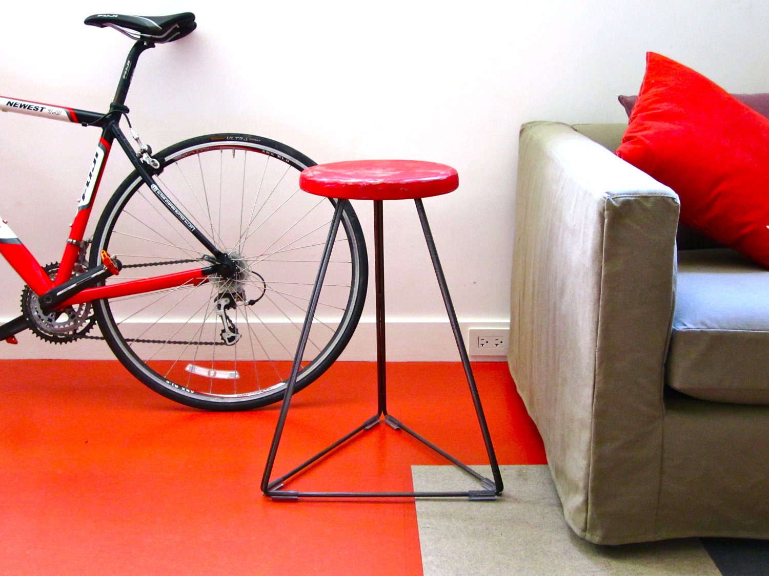 Industrial Concrete & Steel Indoor/Outdoor Coleman Stool in Distressed Cherry Red