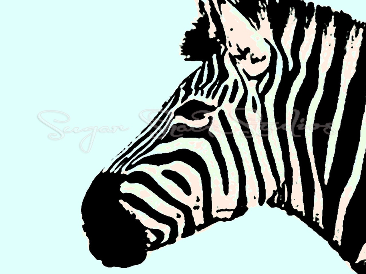 Zebra Pale Turquoise Giclee Print 8 x10 Pop Art/Mod Style - Customization Available