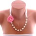 Pink organza hand made rose flower wedding necklace wedding jewelry bridal jewelry bridesmaids gift
