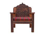Handcarved Wooden Single Bench with Cushion