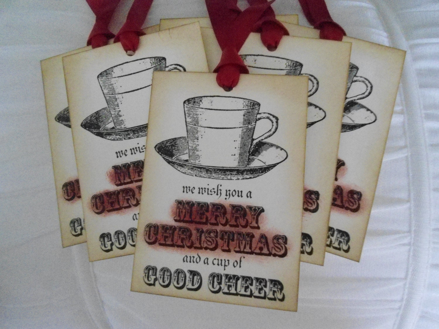 Cup of Good Cheer Christmas Gift Tags - set of six (6) - Vintage Inspired