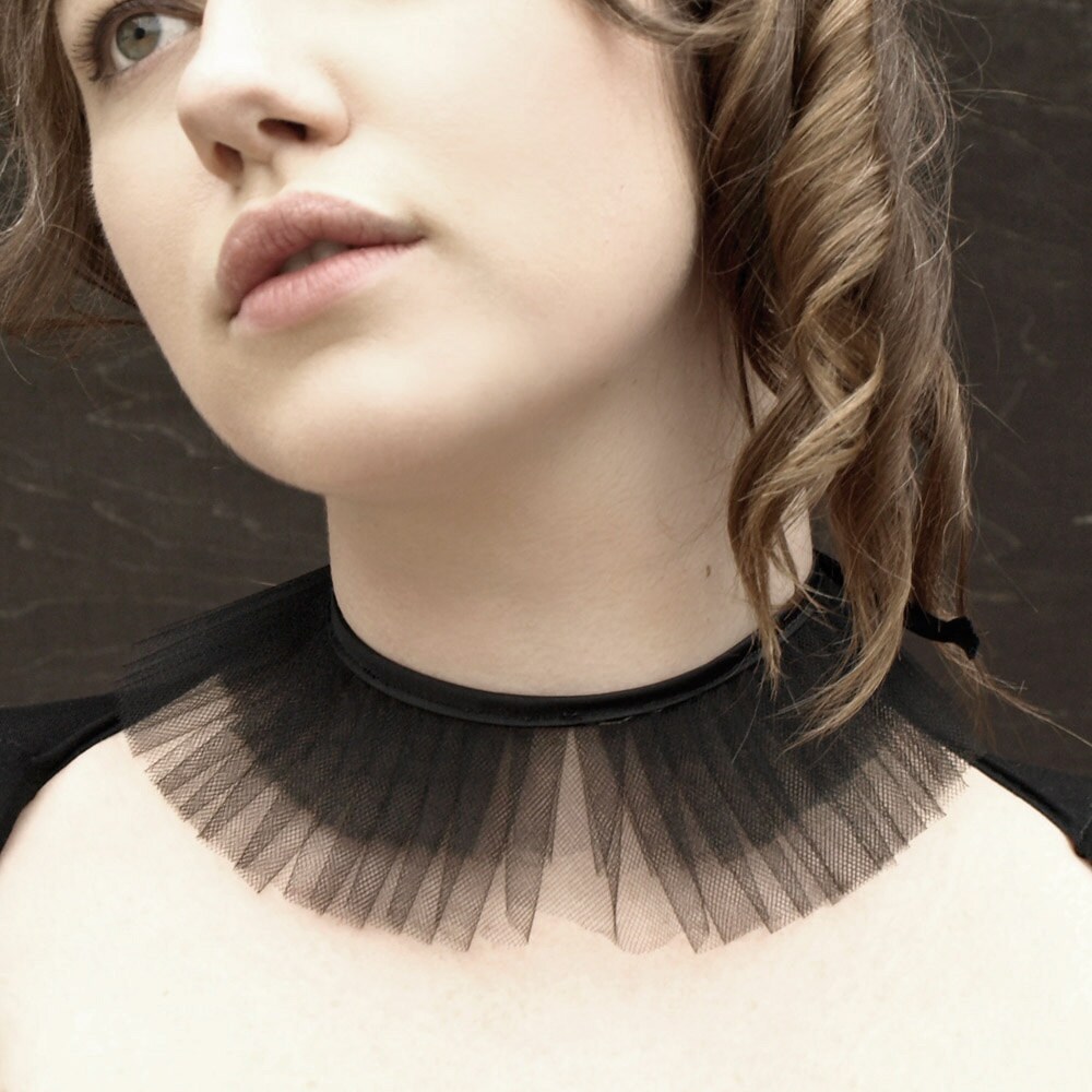 black tulle choker collar- Lucy - ruffled with satin ribbon - made to order