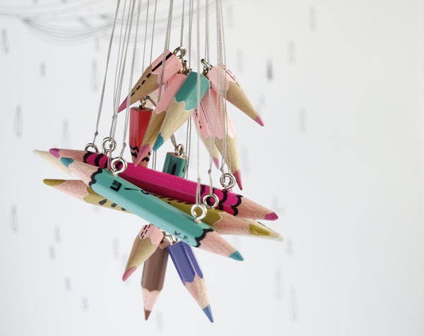 pink candy - hand painted pencil charm necklace