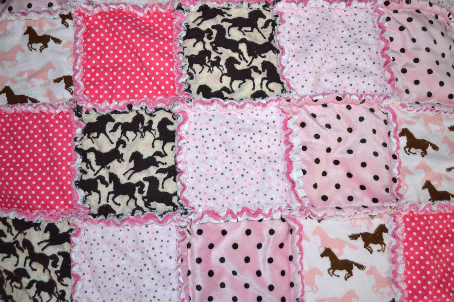 Brown & Pink Horse Baby Rag Quilt Blanket by SimplyCountryCrafts