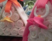 Diaper Cake Stork Bundle - Unique Baby Shower Gift, Centerpiece, Favor receiving blanket pacifier girl boy neutral
