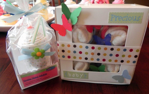 Receiving Blanket Milkshake and Diaper & Onesie Cupcake Gift Set Combo - baby blanket cute unique baby shower gift