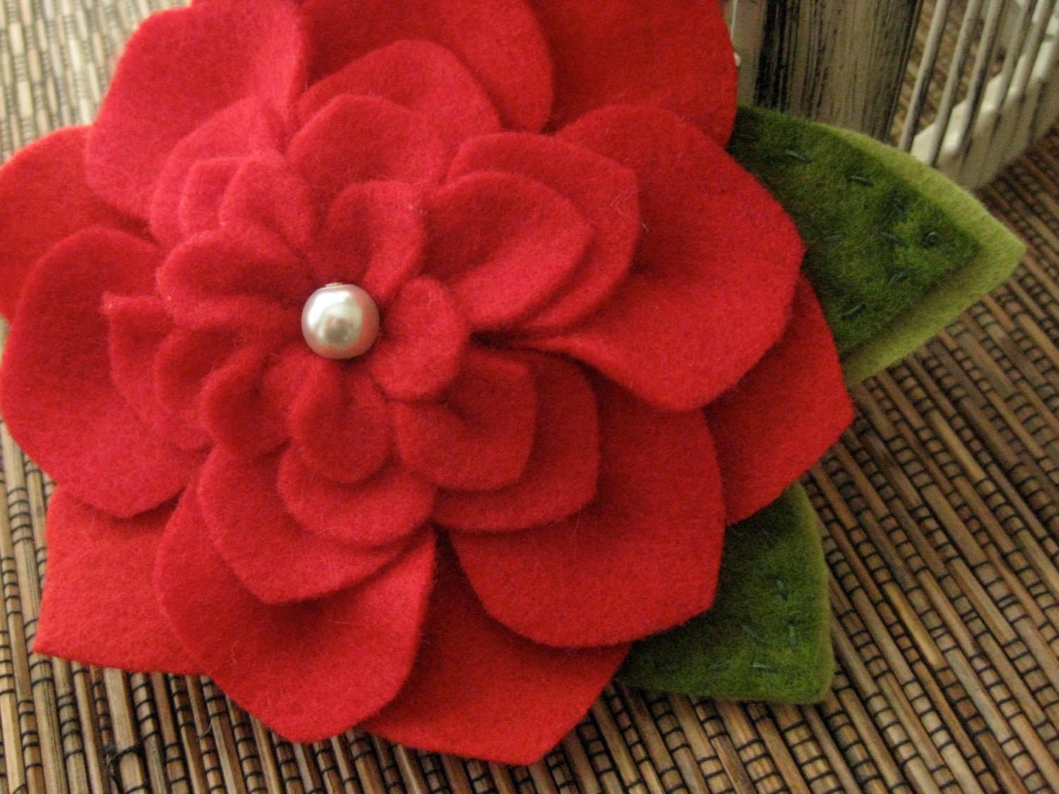 Ruby red eco friendly felt headband flower, clip or pin