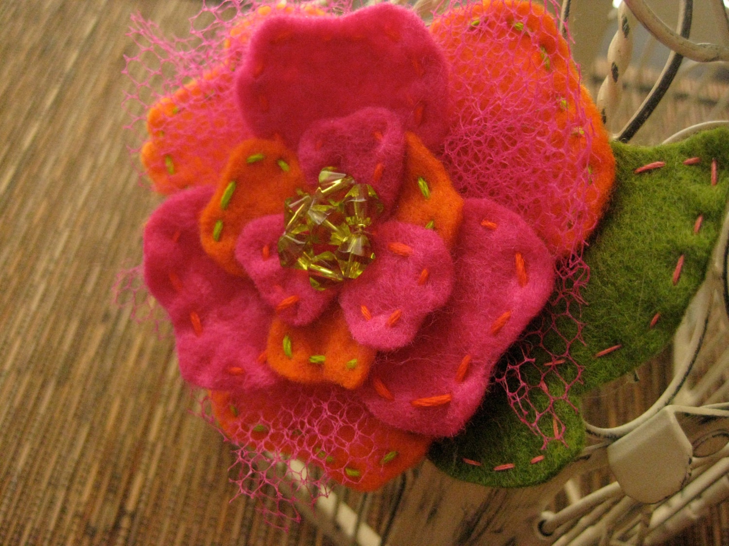 Pixie Pink and Orange flower hair clip girl's accessories