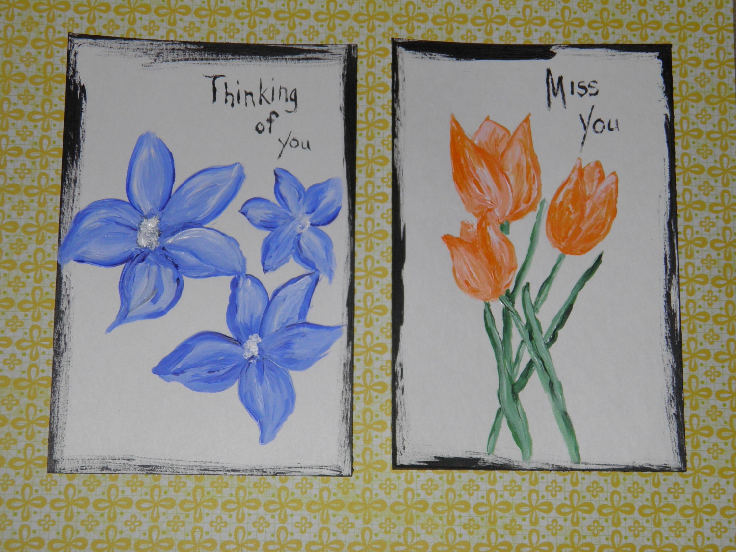 Set of 2 Handpainted postcard