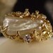 Vintage 14 kt Gold Fresh Water Keshi Pearl and Diamond Ring