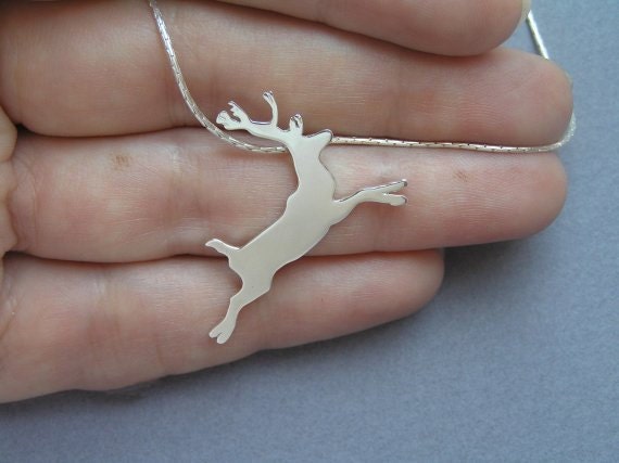 Reindeer Necklace Pendant - Silver Necklace - Hand Cut - Sterlings Silver - Christmas Gift