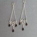 Silver Chandelier Earrings - Garnet Drops - Long Dangle Earrings - Sterling Silver Flowers Earrings