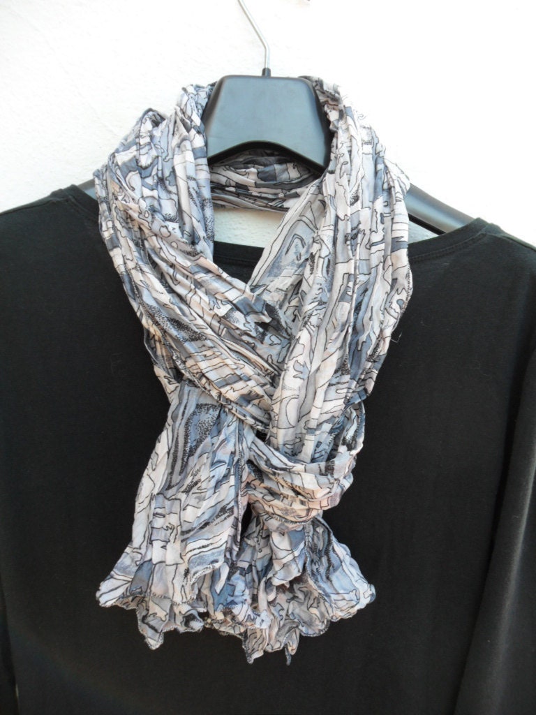 Handmade Sari Silk crinkle finish long scarf, women accessories. GIFT under 20 USD