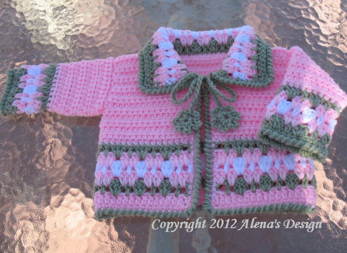 PDF Instant Download - Crochet Pattern 045 - Blossom Baby Jacket - 3, 6, 12, 24 months