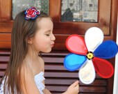 July 4th Hair Bow Red White Blue Flower Hair Clip Girls Hair Flower Singed Flower