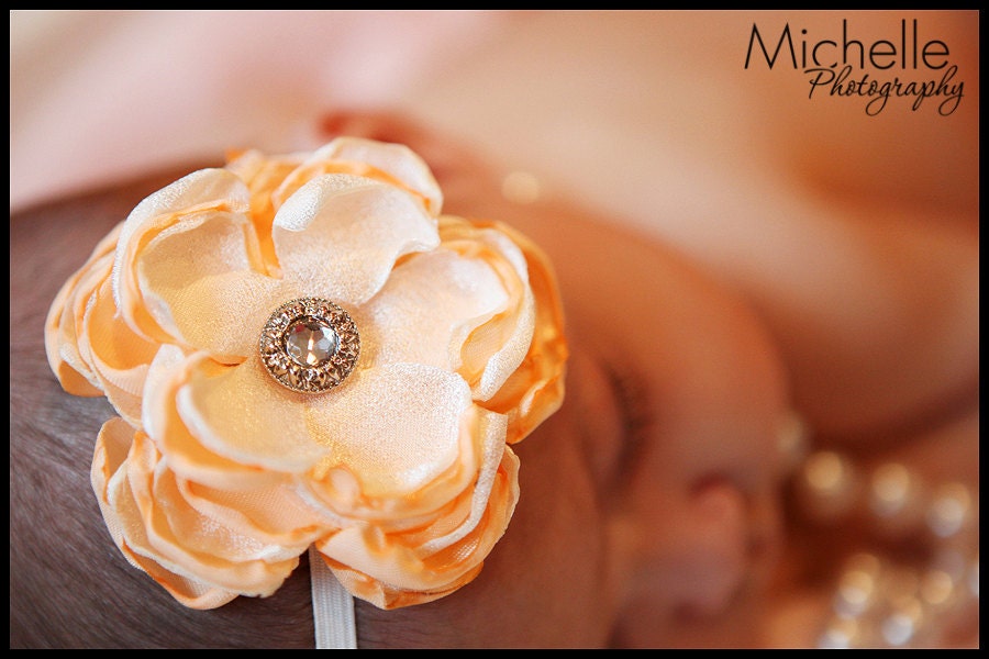 Baby Flower Headband Infant Newborn Toddler Girl Peach Ivory