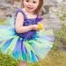 Purple Lime Turquoise Tutu - Newborn Infant Toddler Girl - Birthday Photo Prop Halloween - Matching Satin Flower Clip