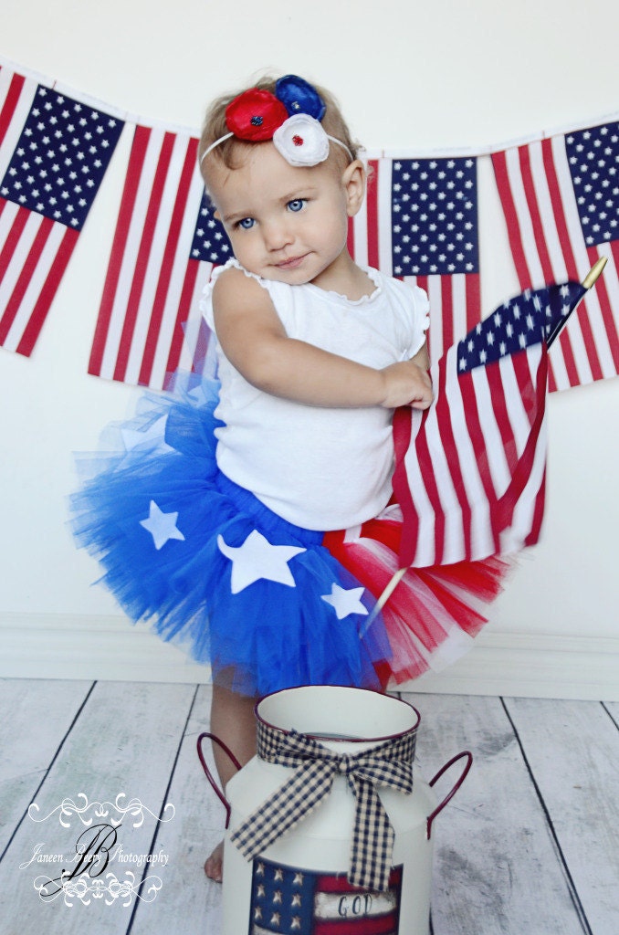 Red White Blue Tutu Set Girls Stars and Stripes Patriotic Welcome Home Tutu with Matching Headband