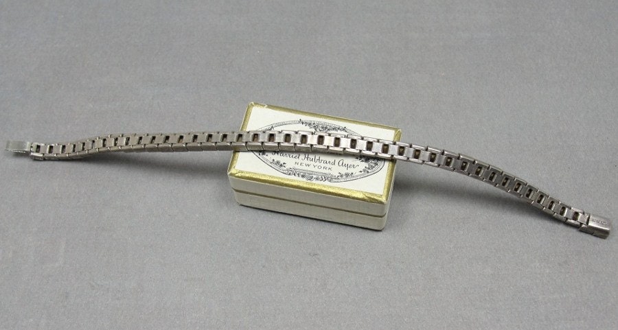 Art Deco Bracelet Sterling Silver Sapphire Blue Glass Crystals Wedding Jewelry