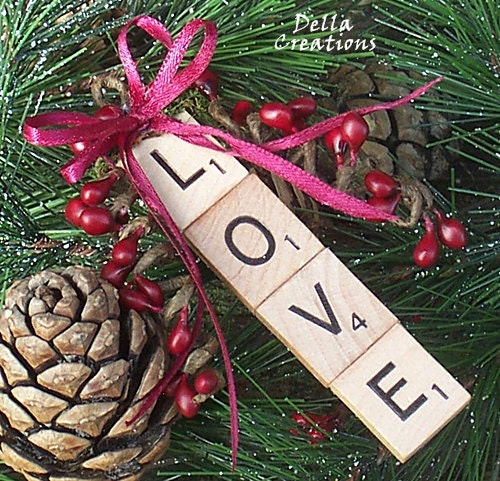 Scrabble Tile Ornament LOVE by WinterberryOriginals on Etsy