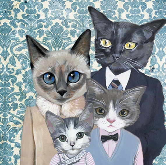Family Portrait I Cats In Clothes Fine Art by Hea