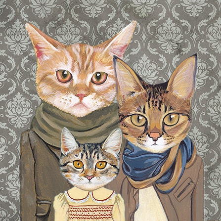 Family Portrait II - Cats In Clothes - Fine Art Print by Heather Mattoon