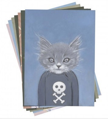 Set of 12 Postcards/ Small Prints of Cats In Clothes