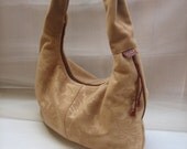 Hobo Bag. Everyday Elegant Beige Floral Velvet Recycled Tapestry  Brown Zippered Tote Bag - Shoulder Bag - Handbag. Made to order.